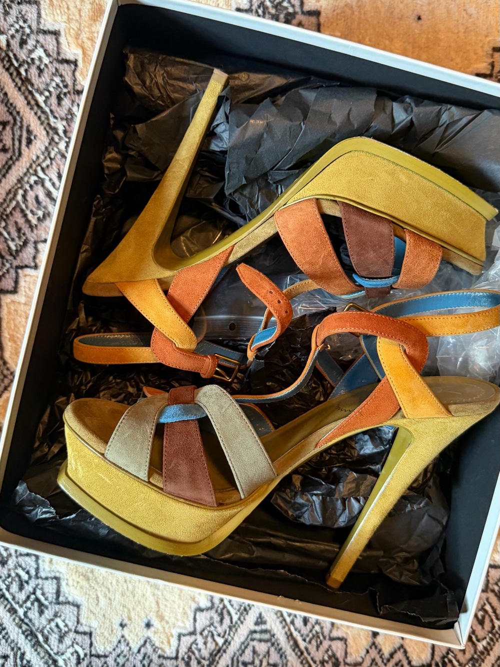 Yves Saint Laurent Multicolor Suede Platform Sandals – Size - Picture 3 of 11